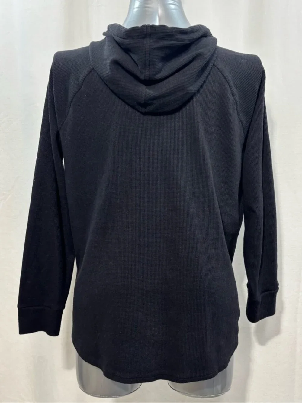 Michael Kors Black Waffle Knit Thermal Hoodie with Gold Logo Charms Large - 557
